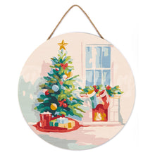 Cargar imagen en el visor de la galería, Pintar por Números en Disco de Madera - Árbol de Navidad y chimenea