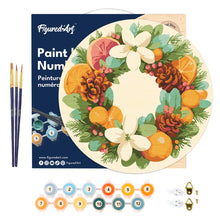 Cargar imagen en el visor de la galería, Pintar por Números en Disco de Madera - Corona de pino y cítricos