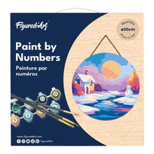 Cargar imagen en el visor de la galería, Pintar por Números en Disco de Madera - Paisaje invernal al atardecer