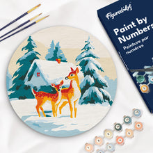 Cargar imagen en el visor de la galería, Pintar por Números en Disco de Madera - Ciervo y cabaña