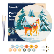 Cargar imagen en el visor de la galería, Pintar por Números en Disco de Madera - Ciervo y cabaña