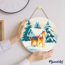 Cargar imagen en el visor de la galería, Pintar por Números en Disco de Madera - Ciervo y cabaña