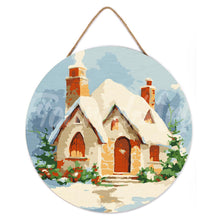 Cargar imagen en el visor de la galería, Pintar por Números en Disco de Madera - Casa de ladrillo en invierno