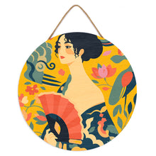 Cargar imagen en el visor de la galería, Pintar por Números en Disco de Madera - Dama con abanico - Klimt