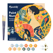 Cargar imagen en el visor de la galería, Pintar por Números en Disco de Madera - Dama con abanico - Klimt