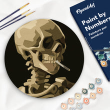 Cargar imagen en el visor de la galería, Pintar por numeros Figured'Art - Pintar por Números en Disco de Madera - Van Gogh - Cráneo con Cigarrillo