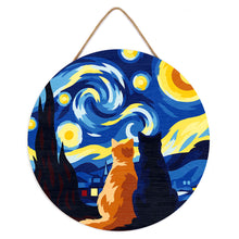 Cargar imagen en el visor de la galería, Pintar por Números en Disco de Madera - Compañeros de noche estrellada