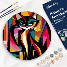 Cargar imagen en el visor de la galería, Pintar por numeros Figured'Art - Pintar por Números en Disco de Madera - Gato Abstracto Audaz