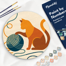 Cargar imagen en el visor de la galería, Pintar por numeros Figured'Art - Pintar por Números en Disco de Madera - Gato y ovillo