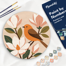 Cargar imagen en el visor de la galería, Pintar por numeros Figured'Art - Pintar por Números en Disco de Madera - Ruiseñor y magnolias