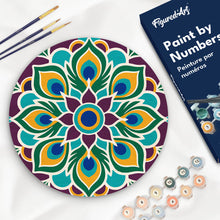 Cargar imagen en el visor de la galería, Pintar por numeros Figured'Art - Pintar por Números en Disco de Madera - Mandala de pavo real