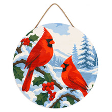 Cargar imagen en el visor de la galería, Pintar por Números en Disco de Madera - Cardenales de invierno
