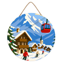 Cargar imagen en el visor de la galería, Pintar por Números en Disco de Madera - Vacaciones de invierno en los Alpes