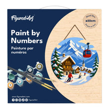 Cargar imagen en el visor de la galería, Pintar por Números en Disco de Madera - Vacaciones de invierno en los Alpes