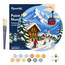 Cargar imagen en el visor de la galería, Pintar por Números en Disco de Madera - Vacaciones de invierno en los Alpes