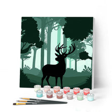 Cargar imagen en el visor de la galería, Mini Pintar por Números 20x20cm con bastidor Ciervos alerta