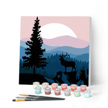 Cargar imagen en el visor de la galería, Mini Pintar por Números 20x20cm con bastidor Ciervos y paisajes majestuosos