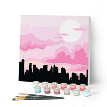 Cargar imagen en el visor de la galería, Mini Pintar por Números 20x20cm con bastidor Nueva York bajo un cielo rosa