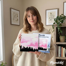 Cargar imagen en el visor de la galería, Mini Pintura por Números 20x20cm con bastidor Nueva York bajo un cielo rosa