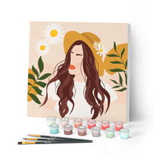 Cargar imagen en el visor de la galería, Mini Pintar por Números 20x20cm con bastidor Mujer y margaritas