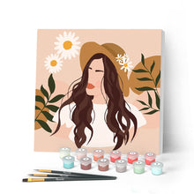Cargar imagen en el visor de la galería, Mini Pintar por Números 20x20cm con bastidor Mujer y margaritas