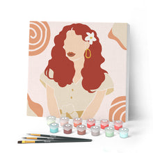 Cargar imagen en el visor de la galería, Mini Pintar por Números 20x20cm con bastidor Mujer y flor en el cabello