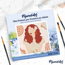 Cargar imagen en el visor de la galería, Mini Pintura por Números 20x20cm con bastidor Mujer y flor en el cabello