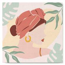 Cargar imagen en el visor de la galería, Mini Pintura por Números 20x20cm con bastidor Mujer con un turbante de perfil