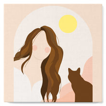 Cargar imagen en el visor de la galería, Mini Pintura por Números 20x20cm con bastidor Mujer y su gato