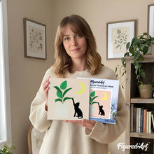 Cargar imagen en el visor de la galería, Mini Pintura por Números 20x20cm con bastidor Gatito y planta con luna