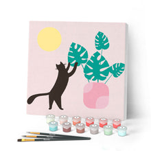 Cargar imagen en el visor de la galería, Mini Pintar por Números 20x20cm con bastidor Gatito y planta al sol