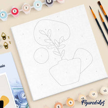 Cargar imagen en el visor de la galería, Mini Pintura por Números 20x20cm con bastidor Planta y maceta negra