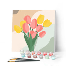Cargar imagen en el visor de la galería, Mini Pintar por Números 20x20cm con bastidor Ramo de tulipanes