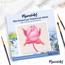 Cargar imagen en el visor de la galería, Mini Pintura por Números 20x20cm con bastidor Capullo de rosa