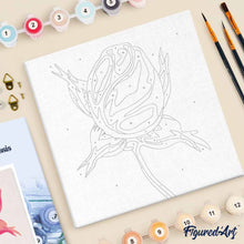 Cargar imagen en el visor de la galería, Mini Pintura por Números 20x20cm con bastidor Capullo de rosa