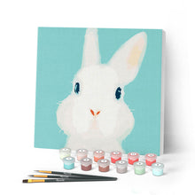 Cargar imagen en el visor de la galería, Mini Pintar por Números 20x20cm con bastidor Conejo blanco
