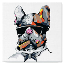 Cargar imagen en el visor de la galería, Mini Pintura por Números 20x20cm con bastidor Perro con cigarro