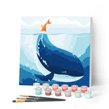 Cargar imagen en el visor de la galería, Mini Pintar por Números 20x20cm con bastidor Ballena azul