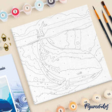 Cargar imagen en el visor de la galería, Mini Pintura por Números 20x20cm con bastidor Ballena azul