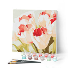 Cargar imagen en el visor de la galería, Mini Pintar por Números 20x20cm con bastidor Eclosión de tulipanes