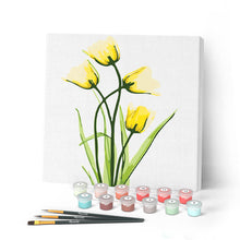 Cargar imagen en el visor de la galería, Mini Pintar por Números 20x20cm con bastidor Flores bonitas y amarillas