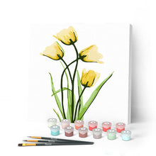Cargar imagen en el visor de la galería, Mini Pintar por Números 20x20cm con bastidor Flores bonitas y amarillas