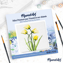Cargar imagen en el visor de la galería, Mini Pintura por Números 20x20cm con bastidor Flores bonitas y amarillas