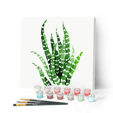 Cargar imagen en el visor de la galería, Mini Pintar por Números 20x20cm con bastidor Planta grasienta