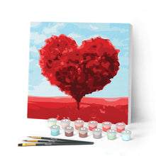 Cargar imagen en el visor de la galería, Mini Pintar por Números 20x20cm con bastidor Árbol rojo del corazón