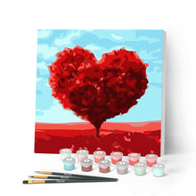 Cargar imagen en el visor de la galería, Mini Pintar por Números 20x20cm con bastidor Árbol rojo del corazón