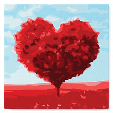 Cargar imagen en el visor de la galería, Mini Pintura por Números 20x20cm con bastidor Árbol rojo del corazón