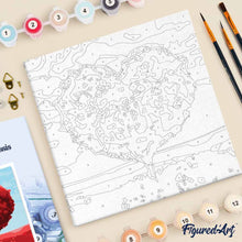 Cargar imagen en el visor de la galería, Mini Pintura por Números 20x20cm con bastidor Árbol rojo del corazón