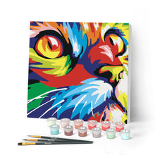 Cargar imagen en el visor de la galería, Mini Pintar por Números 20x20cm con bastidor Pop Art Gato