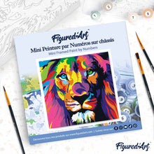 Cargar imagen en el visor de la galería, Mini Pintura por Números 20x20cm con bastidor Arte pop león